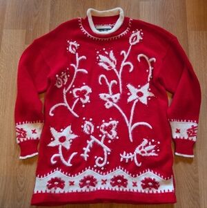 Donna Scott Red Floral Women's Sweater Size Large